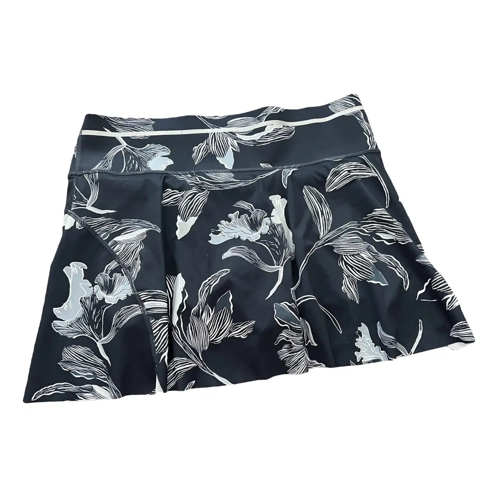 Athleta Black Floral Skater Skirt with White Print